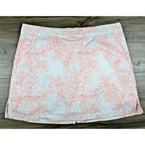Lady Hagen EMBROIDERED Golf Skort Skirt SZ 12 BRIGHT Neon Orange White Pockets